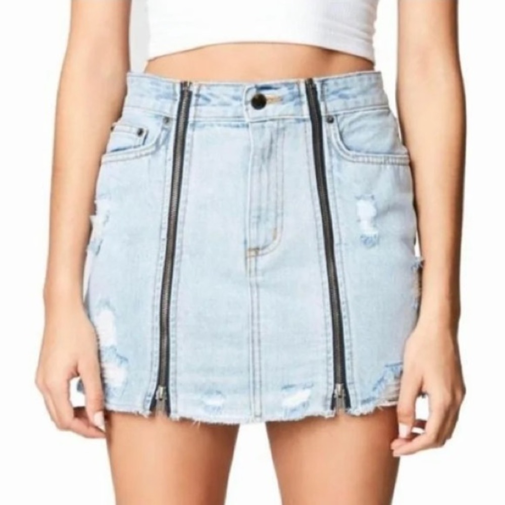 Carmar Colin double zipper jean skirt